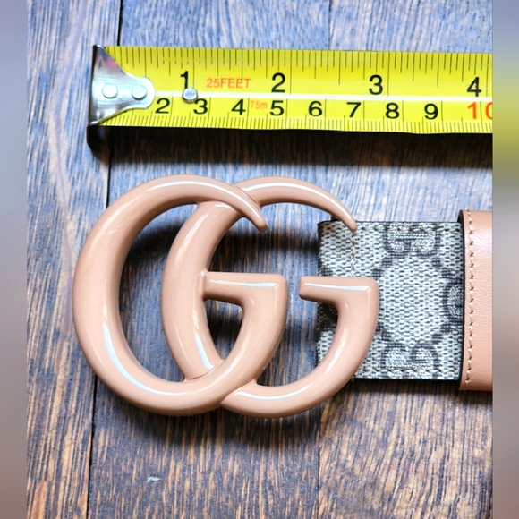 $599 Brand New Gucci GG Marmont Supreme Belt Canvas Nude 90/36 Enamel Buckle main image 7